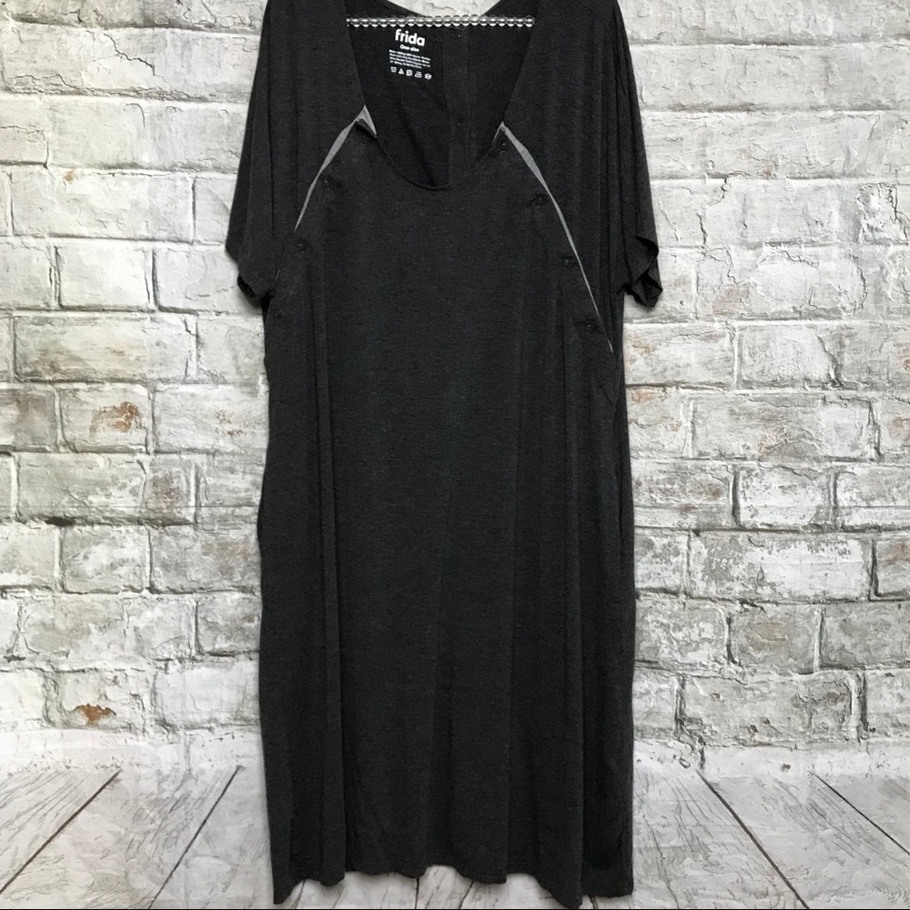 Frida Dark Gray Hospital/Delivery Dress Snaps One Size